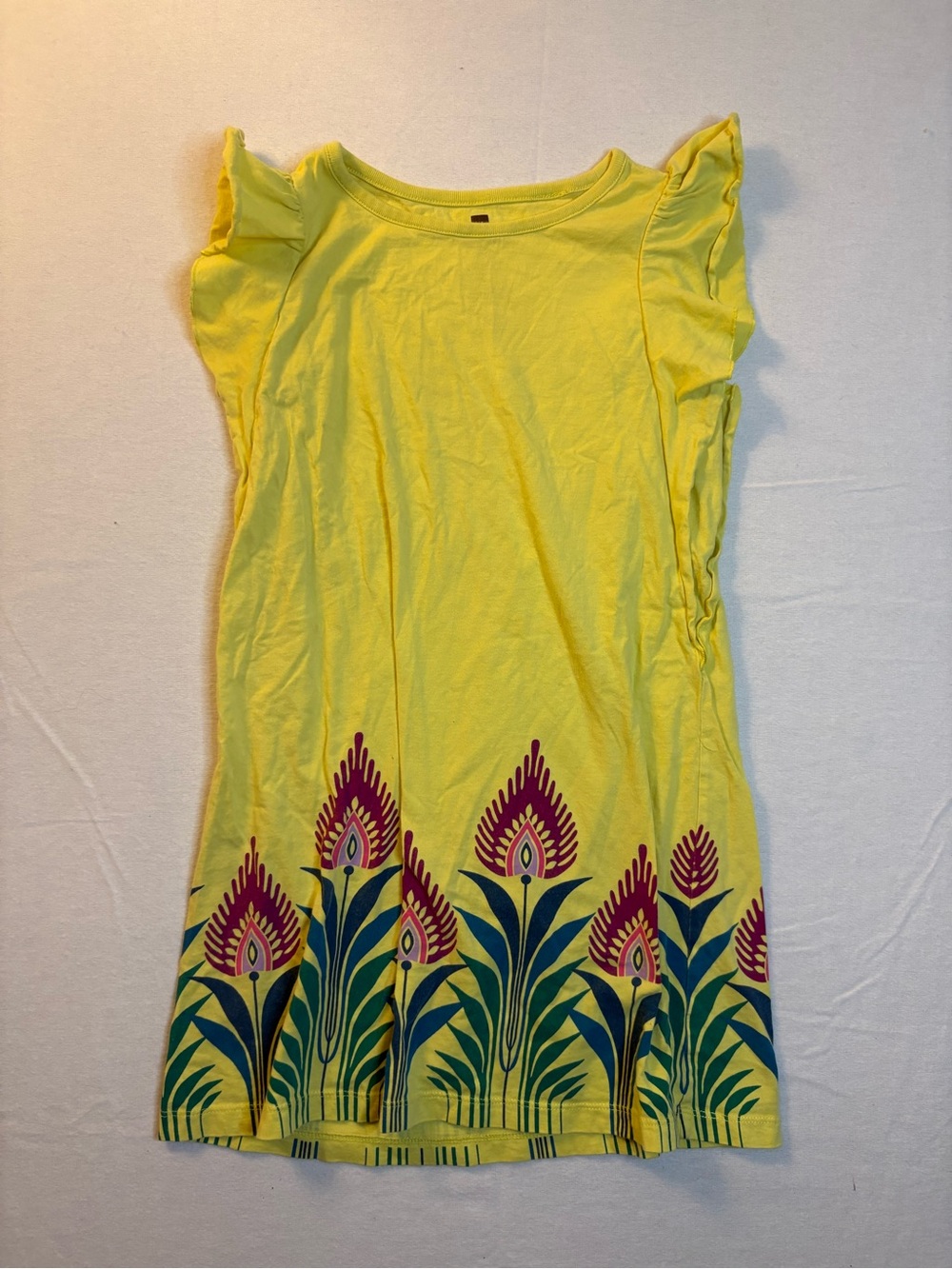 Tea Collection Yellow Floral Border Dress with Flutter Sleeves